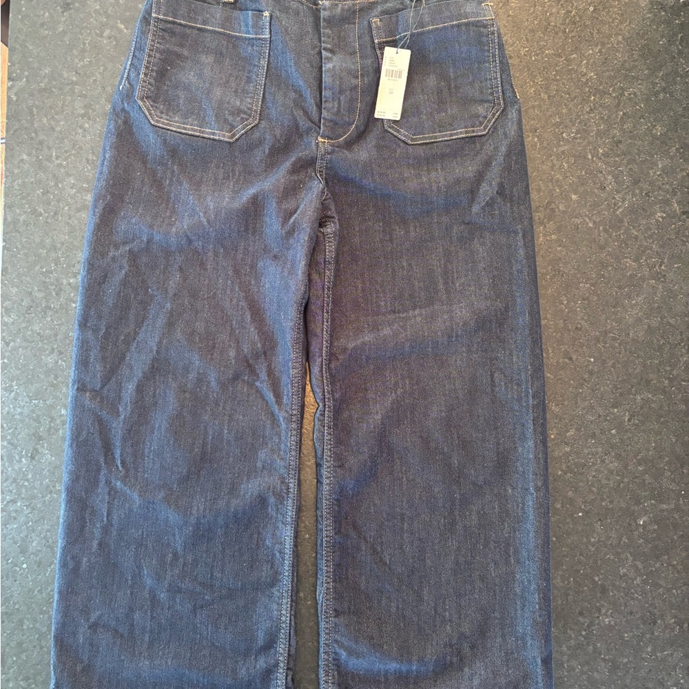Anthropologie The Colette Crop Wide leg Jeans by Maeve sz 28 dark denim